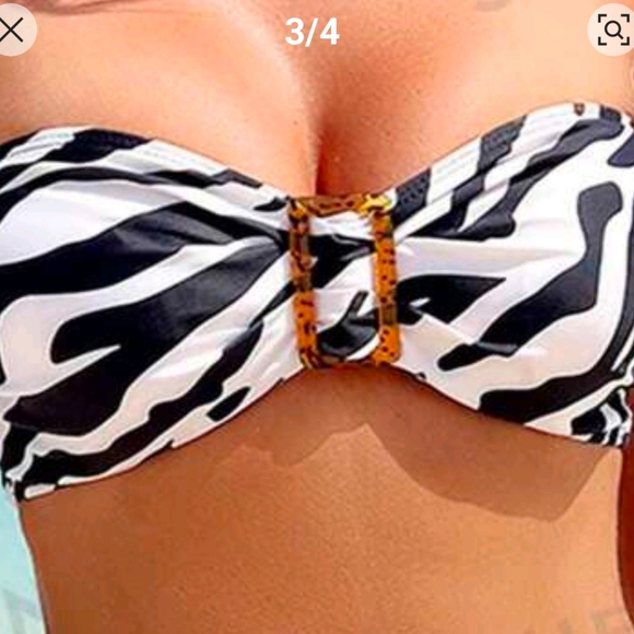 NWOT VCAY Zebra Print Bandeau Bikini Top, XL (12), Black & Cream - Picture 4 of 8